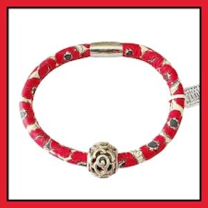 Brighton "Poppyville" Woodstock Red Leather Charm Bracelet